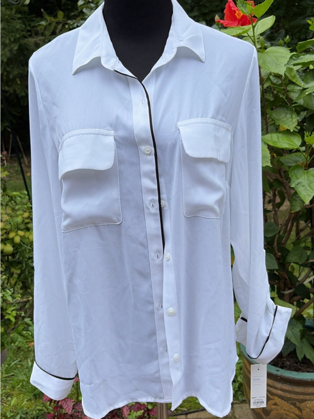 Kohl's White Button-Down Shirt with Black Trim